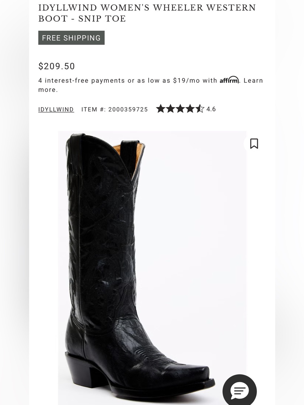 Idyllwind Women’s Wheeler Western Boot - Black Cowboy Boots - Size 6.5 - Picture 5 of 5